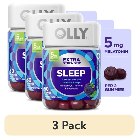 (3 pack) OLLY Extra Strength Sleep Gummy Supplement, 5mg Melatonin, Blackberry Zen Flavored, 50 Count