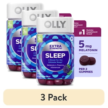 (3 pack) OLLY Extra Strength Sleep Gummies for Adults, 5 mg Melatonin, Restful Sleep Support*, 90 Count