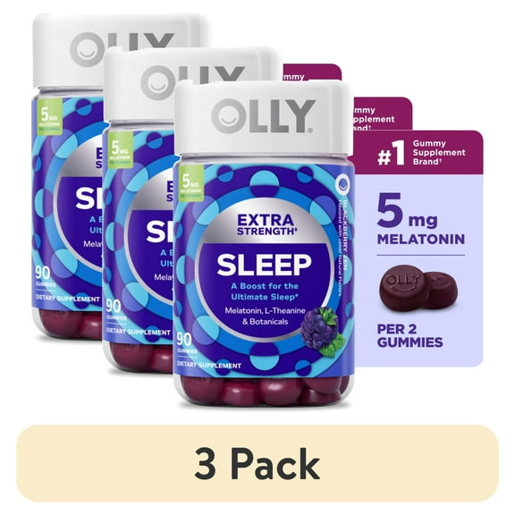 (3 pack) OLLY Extra Strength Sleep Gummy Supplement, 5mg Melatonin, Sleep Support, Blackberry Flavor, 90 Count