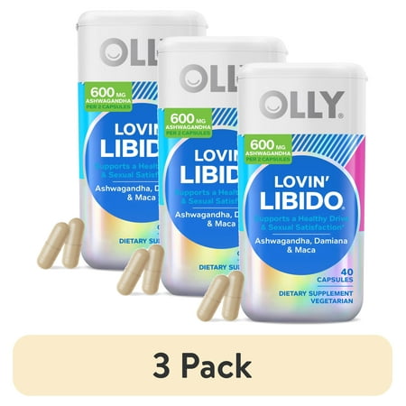 (3 pack) OLLY Lovin' Libido Capsule Supplement, Ashwaganda, Damiana, 40 Ct