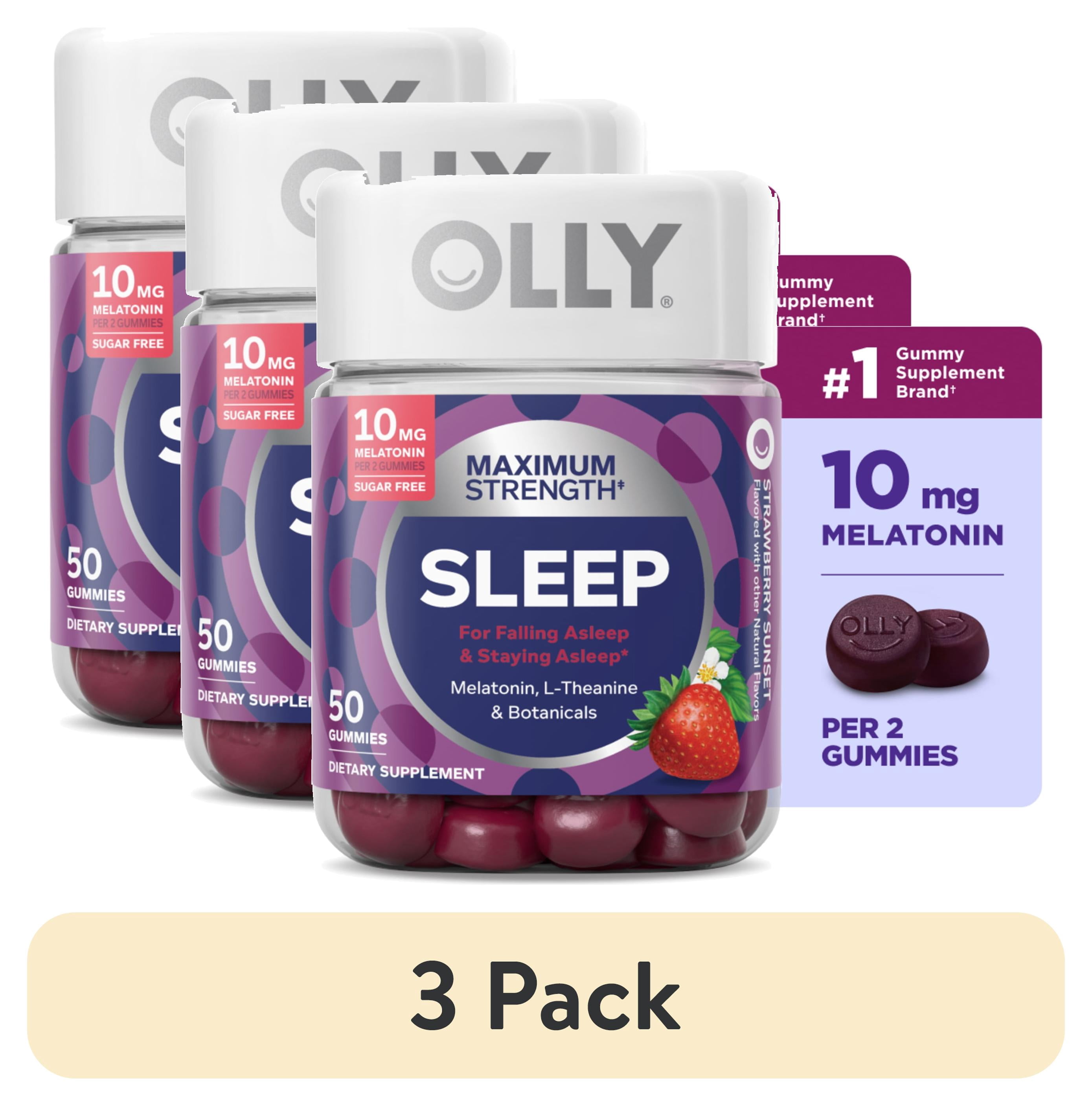 (3 pack) OLLY Max Sleep Gummies for Adults, 10 mg Melatonin - 50 Count, Strawberry Sunset Flavor