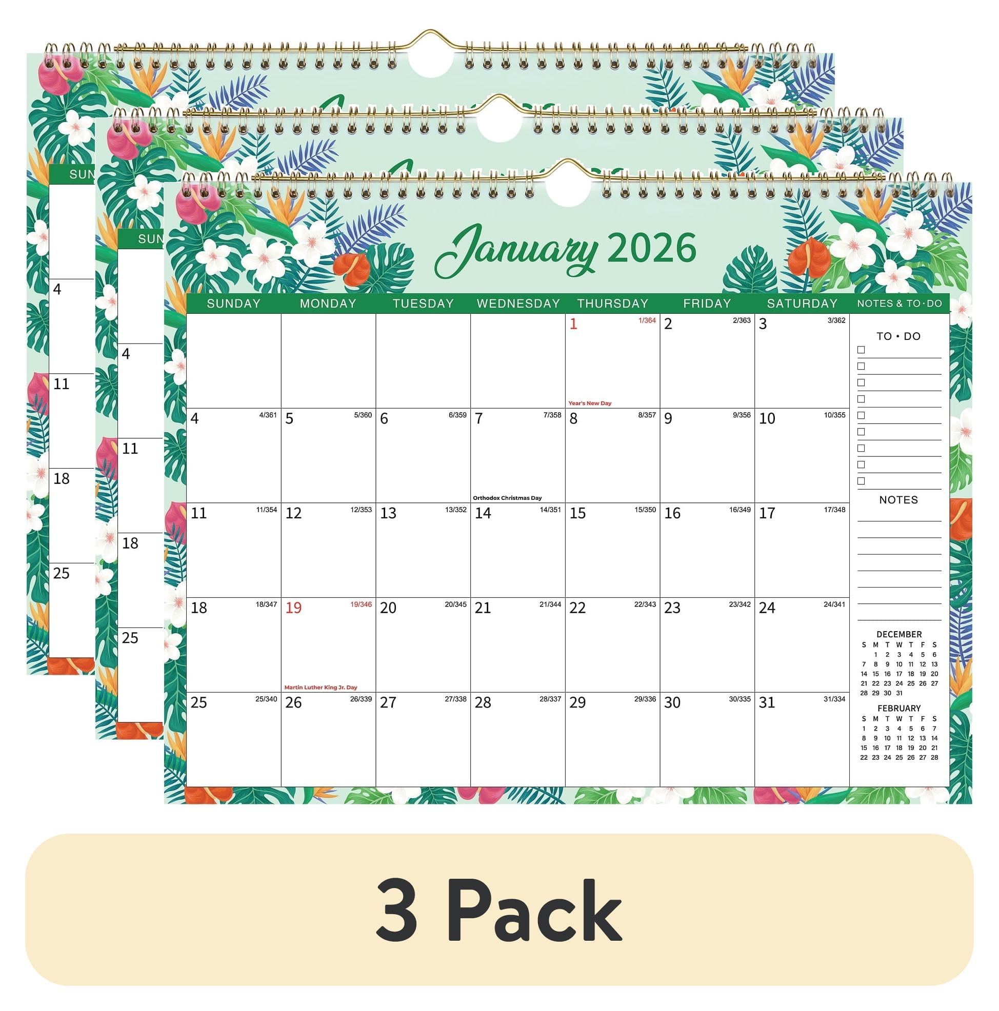 (3 pack) OMEYA 2026 Wall Calendar, Monthly Calendar From Jan. 2026 to ...