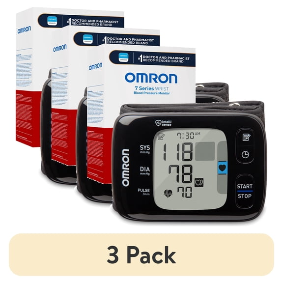 (3 pack) OMRON 7 Series Wireless Wrist Blood Pressure Monitor and Wrist Cuff for Home Use
