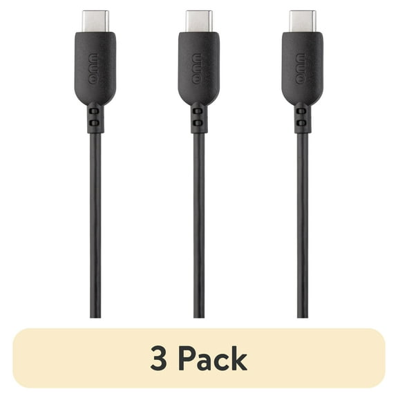 (3 pack) onn USB-C to USB-A Charging Cable, 6 ft, USB-IF Certified, Black