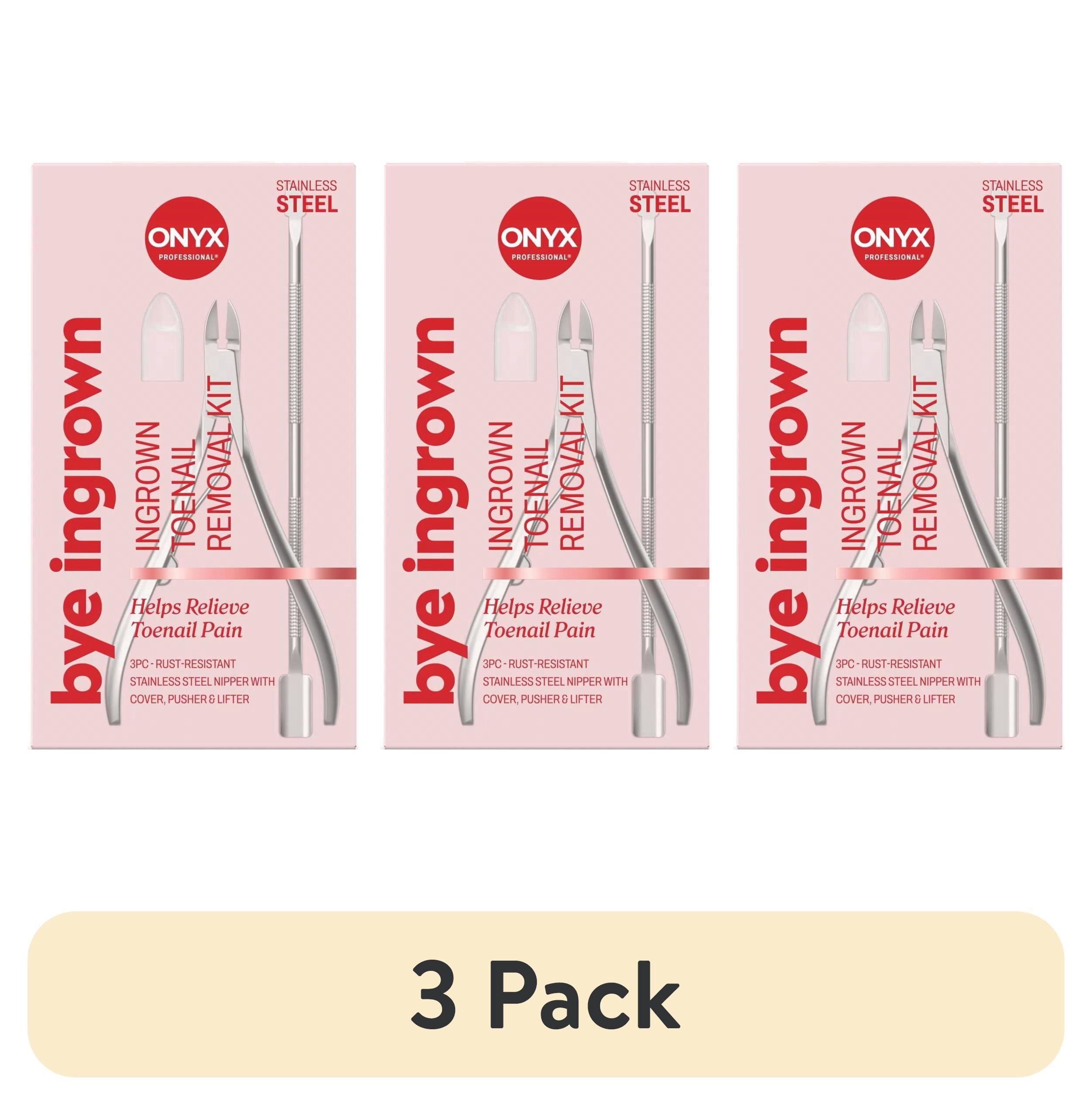 (3 pack) Onyx Professional 3-Piece Stainless Steel Nail Care Kit with Ingrown Toenail Remover, Protective Case