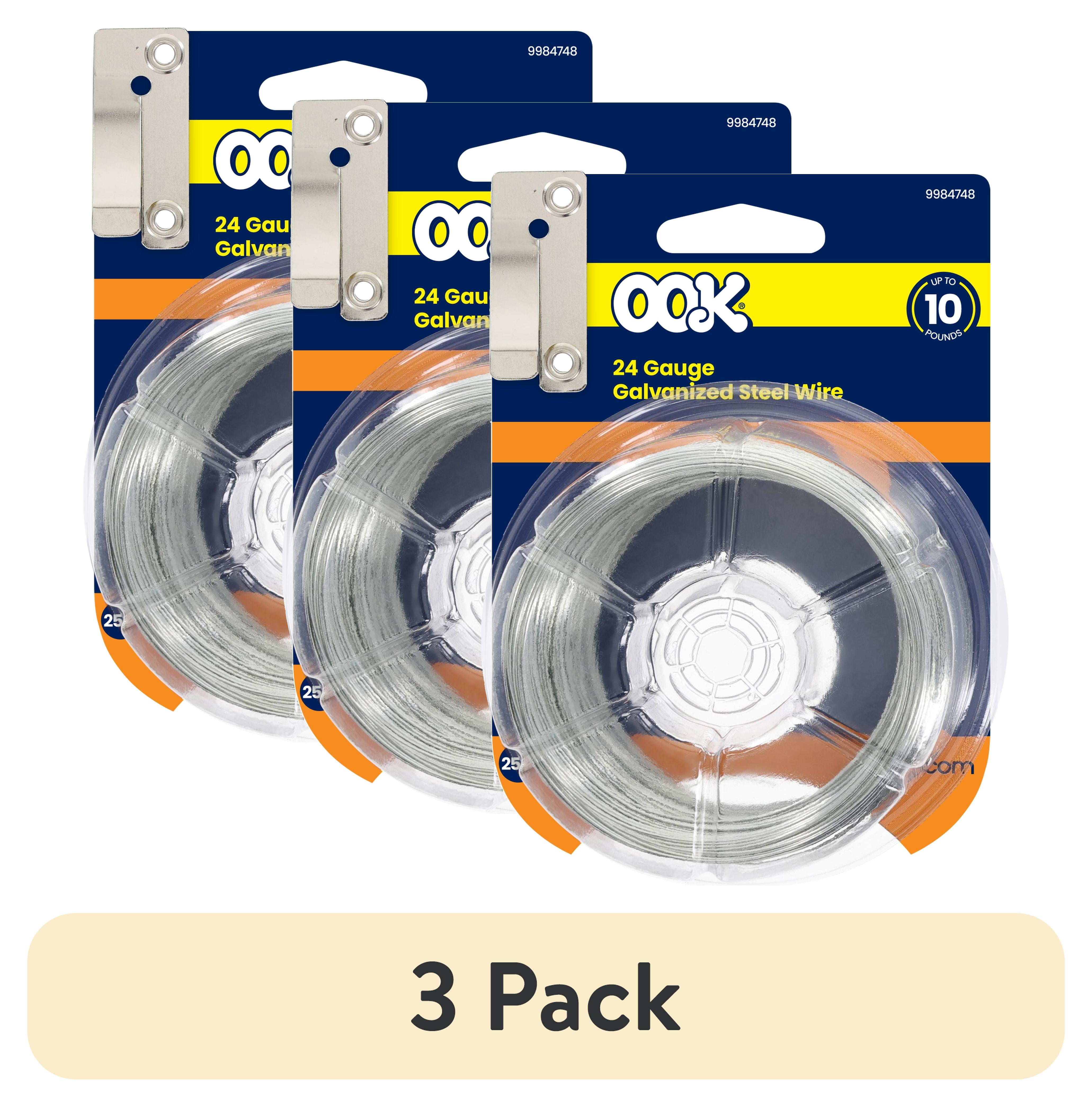 (3 pack) Ook Hanging Wire, 250 ft, 10 lbs, 24 Gauge, Galvanized Steel, Silver