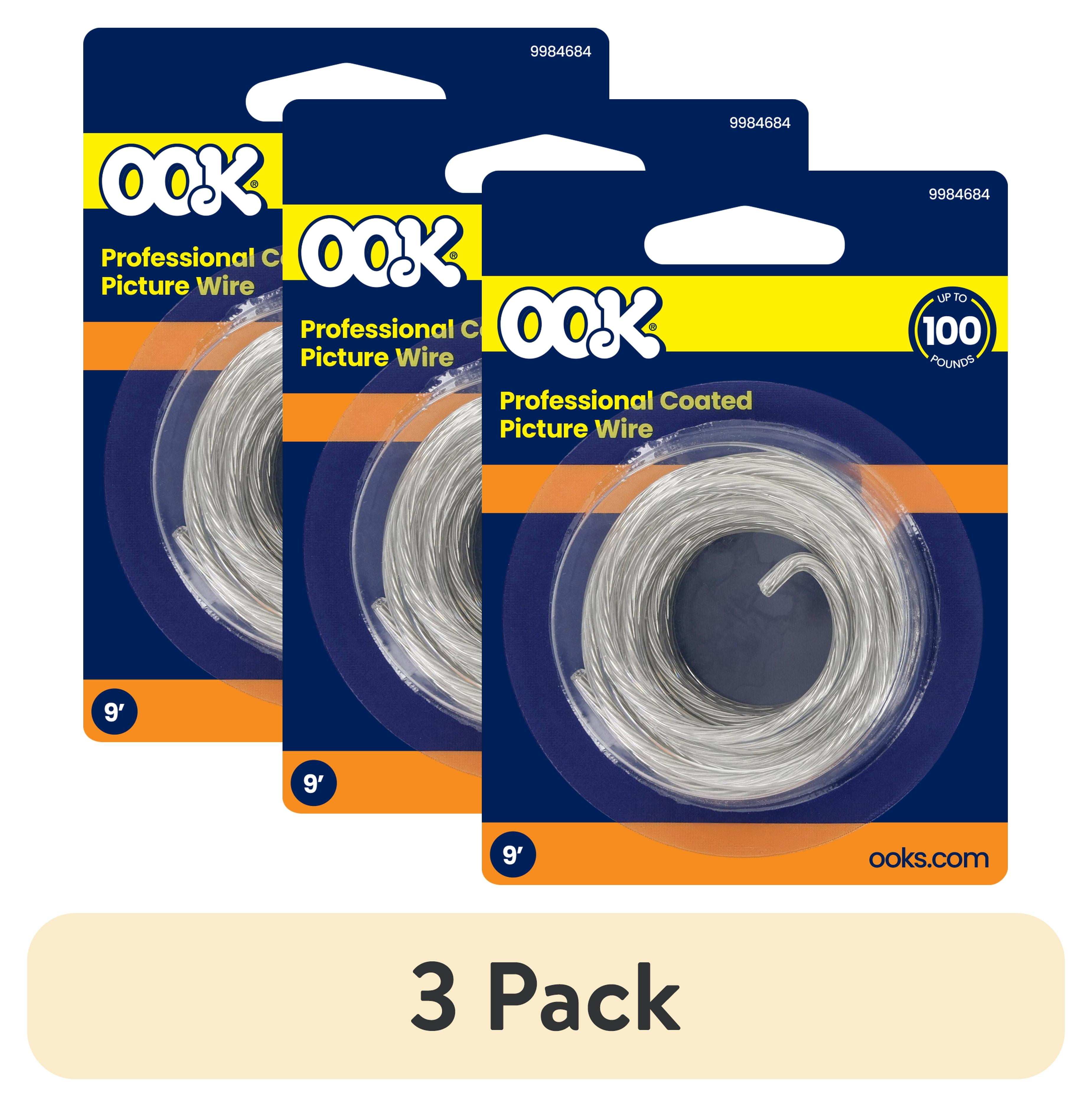 (3 pack) Ook Picture Hanging Wire, 9 ft Wire, 100 lb., Stainless Steel, Plastic Coating, Silver