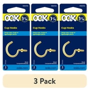 (3 pack) Ook Cup Hooks, 1-1/4", 1 lbs, Screw Hooks, Steel, Brass Finish, Gold, 3 pack