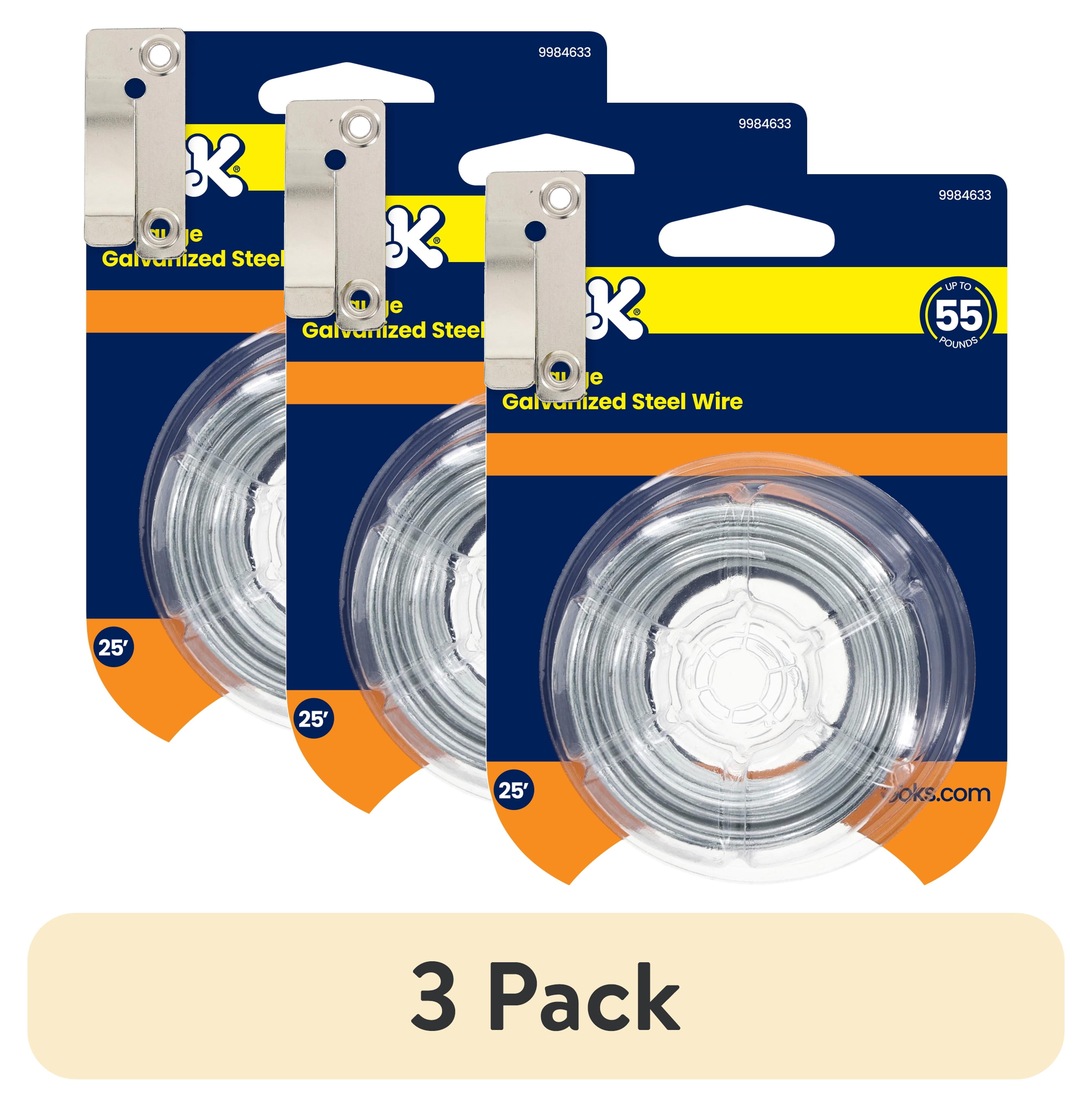 (3 pack) Ook Hanging Wire, 25 ft, 55 lbs, 16 Gauge Wire, Galvanized Steel, Silver