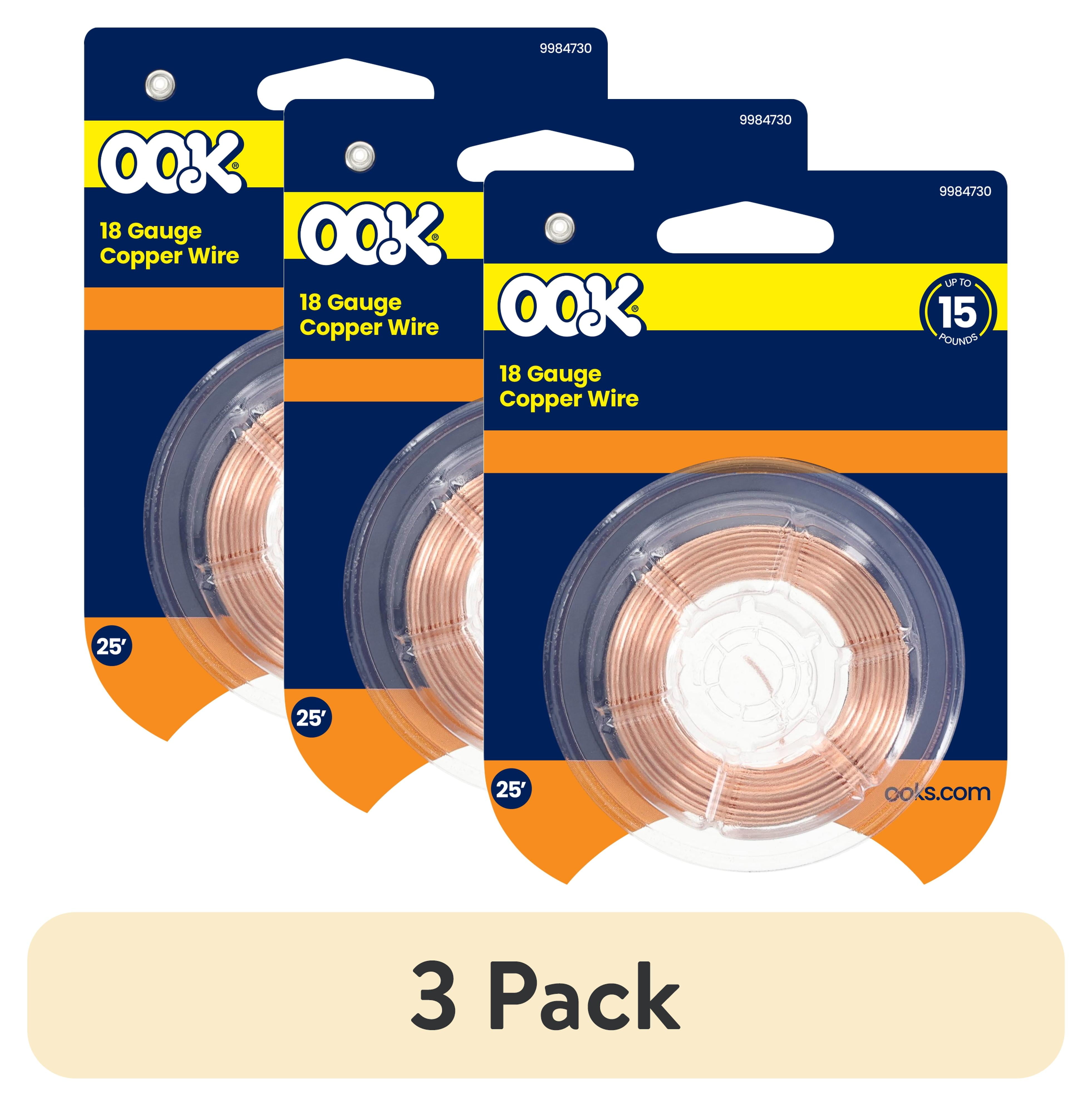 (3 pack) Ook Hanging Wire, 25 ft, 15 lbs, 18 Gauge Wire, Copper