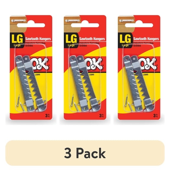 (3 pack) OOK Large Sawtooh Hangers, Steel, Silver Finish, 3 Pieces