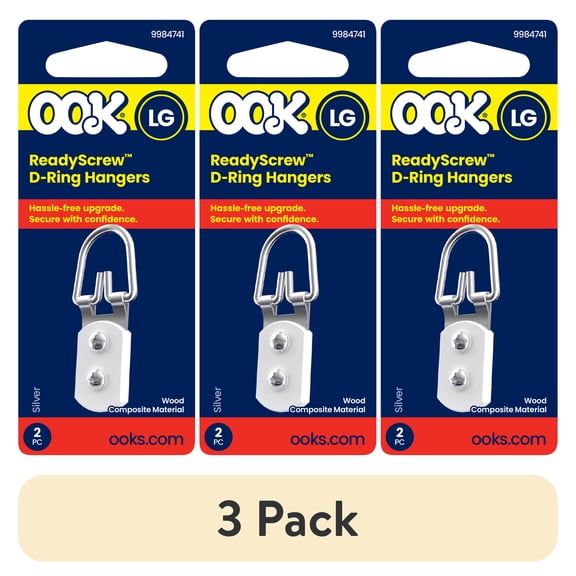 (3 pack) Ook D-Ring Picture Hanger, Professional Hanger, Large, Steel, Zinc Finish, White and Silver, 2 pack