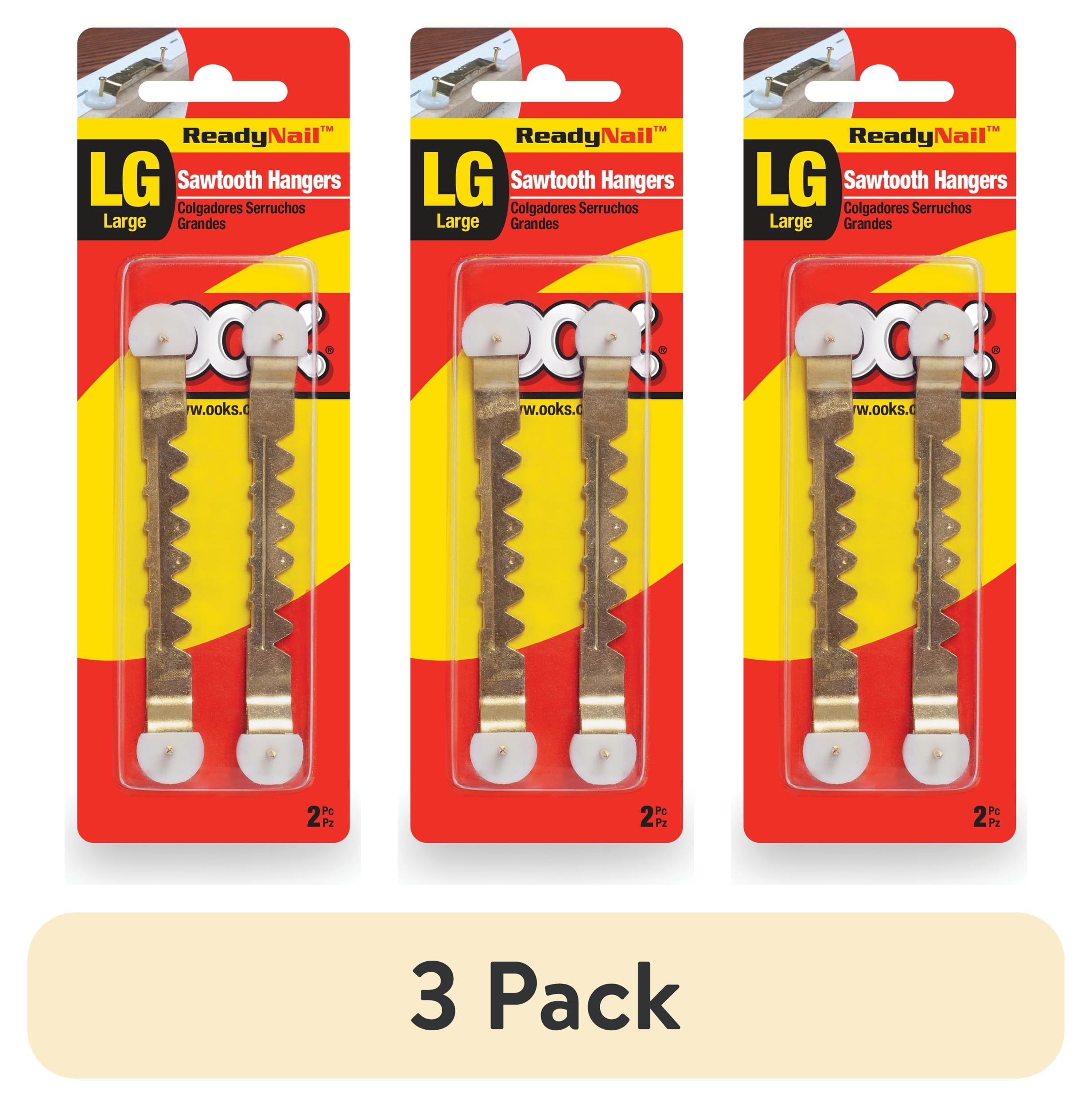 (3 pack) Ook Sawtooth Picture Hangers, Large Mirror Hangers, Steel, Brass, Gold, 2 pack