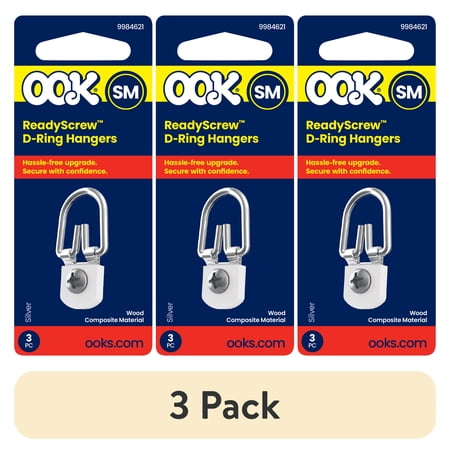 (3 pack) Ook D-Ring Picture Hanger, Professional Hanger, Small, Steel, Zinc Finish, Silver, 3 pack