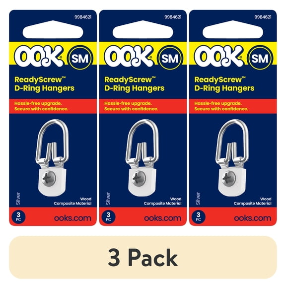 (3 pack) Ook D-Ring Picture Hanger, Professional Hanger, Small, Steel, Zinc Finish, Silver, 3 pack