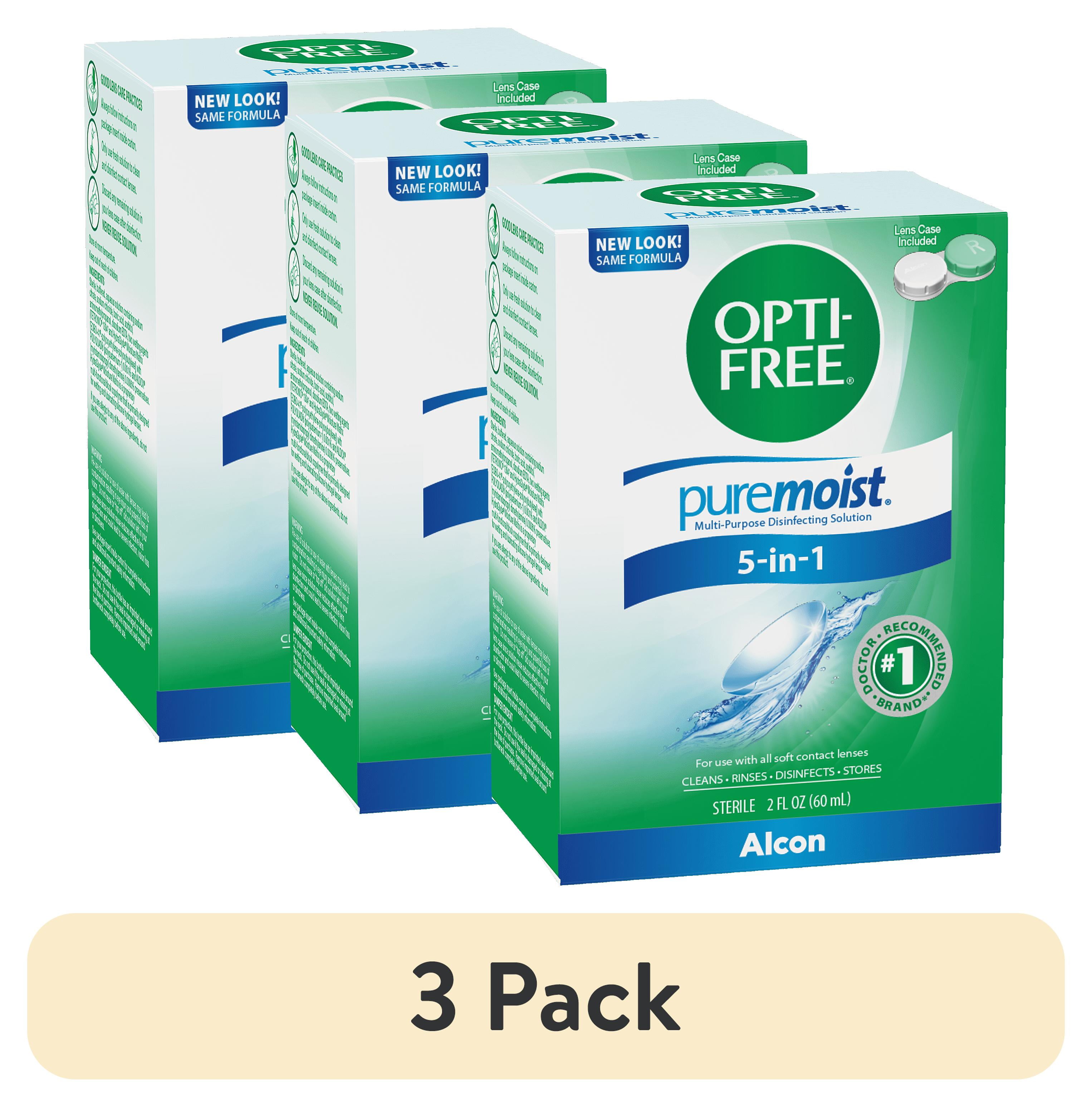 (3 pack) OPTI-FREE Puremoist All Day Comfort Contact Lens Cleaning Solution Trial Kit for Daily Use, 2 fl oz