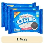 (3 pack) OREO Birthday Cake Creme Chocolate Sandwich Cookies, Family Size, 17 oz