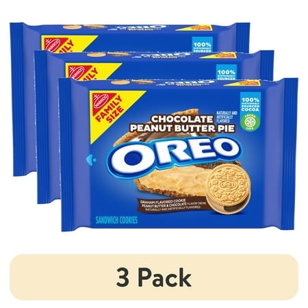 (3 pack) (3 pack) OREO Chocolate Peanut Butter Pie Sandwich Cookies, Family Size, 17 oz