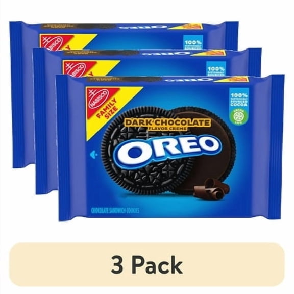 (3 pack) (3 pack) OREO Dark Chocolate Creme Chocolate Sandwich Cookies, Baked, 17 oz, Shelf Stable, Plastic Tray