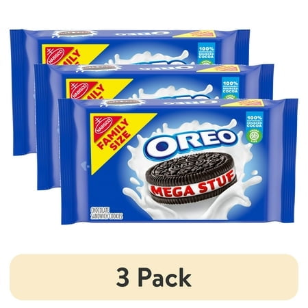 (3 pack) OREO Mega Stuf Chocolate Sandwich Cookies, Family Size, 17.6 oz
