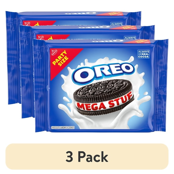 (3 pack) OREO Mega Stuf Chocolate Sandwich Cookies, Party Size, 1 lb 9.35 oz