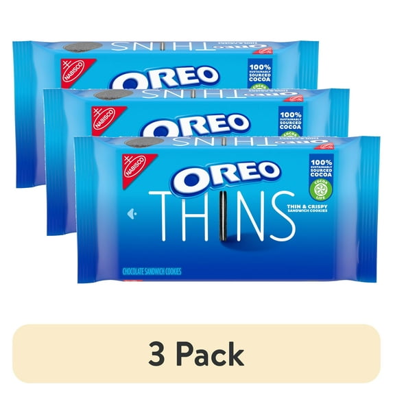 (3 pack) OREO Thins Chocolate Sandwich Cookies, Baked, 10.1 oz, Shelf Stable, Plastic Tray