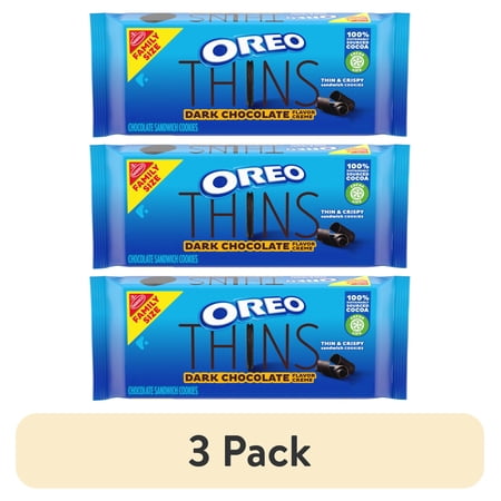 (3 pack) OREO Thins Dark Chocolate Creme Sandwich Cookies, Family Size, 13.1 oz