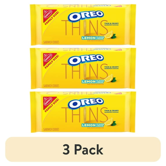 (3 pack) OREO Thins Lemon Creme Sandwich Cookies, Family Size, 13.1 oz