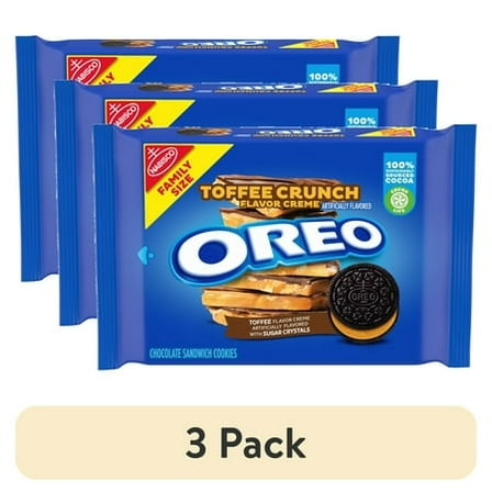 (3 pack) OREO Toffee Crunch Creme with Sugar Crystals Chocolate Sandwich Cookies, Family Size, 17 oz