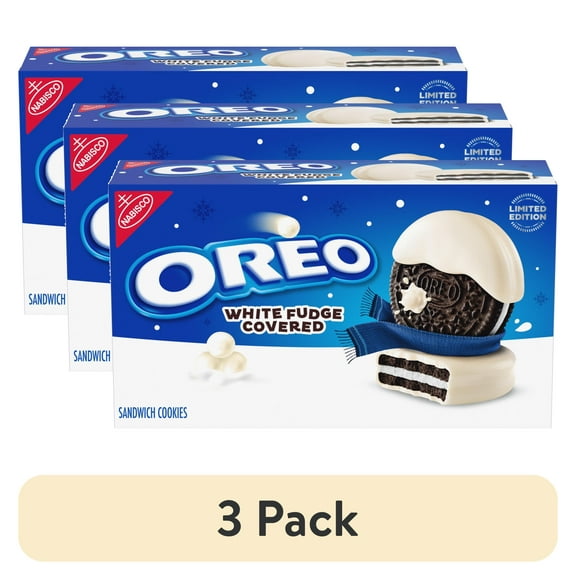 (3 pack) OREO White Fudge Covered Chocolate Sandwich Cookies, Limited Edition Holiday Cookies, 8.5 oz