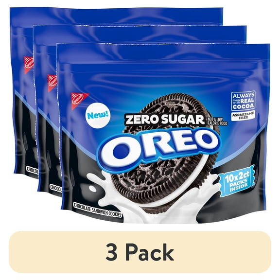 (3 pack) OREO Zero Sugar Chocolate Sandwich Cookies, 10 Snack Packs (2 Cookies Per Pack)