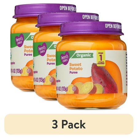 (3 pack) Parent's Choice Organic Stage 1 Baby Food Sweet Potato Puree, 4 oz Jar