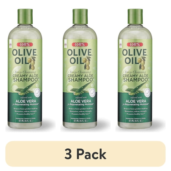 (3 pack) ORS Olive Oil Deep Cleansing Creamy Aloe Shampoo for All Hair Types, Moisturizing, 16 fl.oz.