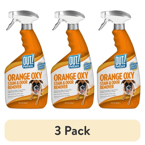 (3 pack) OUT! PetCare Orange Oxy Stain and Odor Remover, Oxy Clean Pet Stain and Odor Eliminator, 32 Ounces