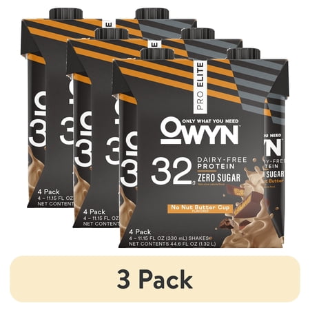 (3 pack) OWYN Pro Elite 32g High Protein Shakes, No Nut Butter Cup, 11.15 fl oz, 4 Count