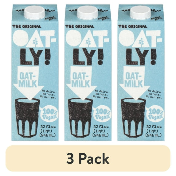 (3 pack) Oatly Original Oatmilk, Ambient Dairy-Free Milk, 32 fl oz Shelf-Stable Carton