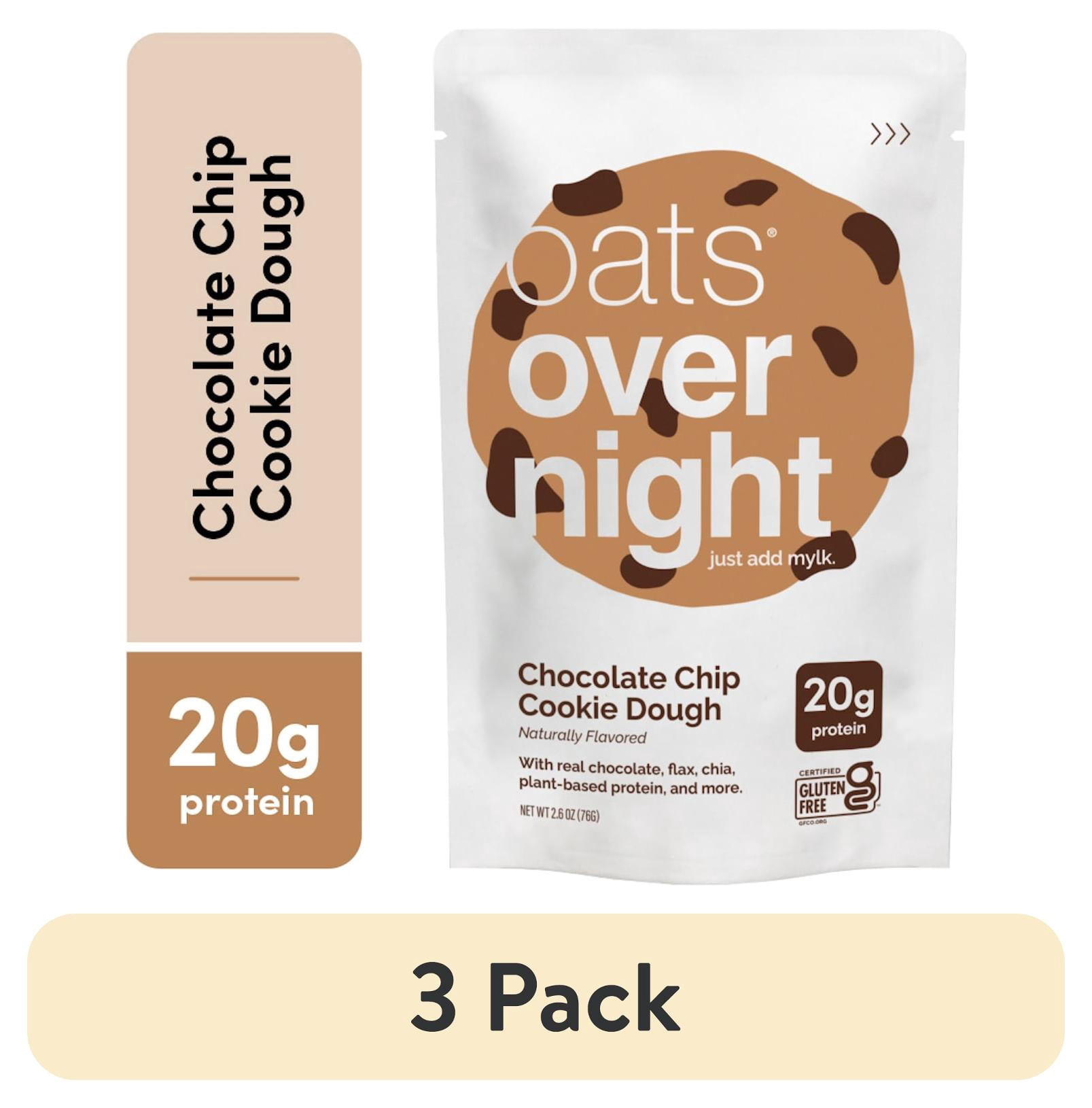 (3 pack) Oats Overnight Chocolate Chip Cookie Dough, High-Protein Oatmeal Shake, 2.6oz, 1 Pouch