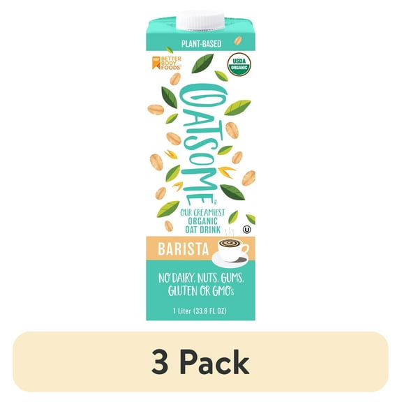(3 pack) Oatsome Organic Oat Milk, Extra Creamy Barista Blend, 33.8 fl oz