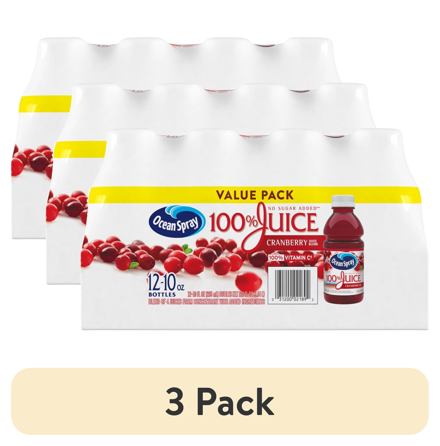 (3 pack) Ocean Spray® 100% Juice Cranberry Juice Blend, 10 fl oz Bottles, 12 Count