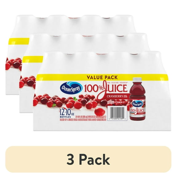 (3 pack) Ocean Spray® 100% Juice Cranberry Juice Blend, 10 fl oz Bottles, 12 Count