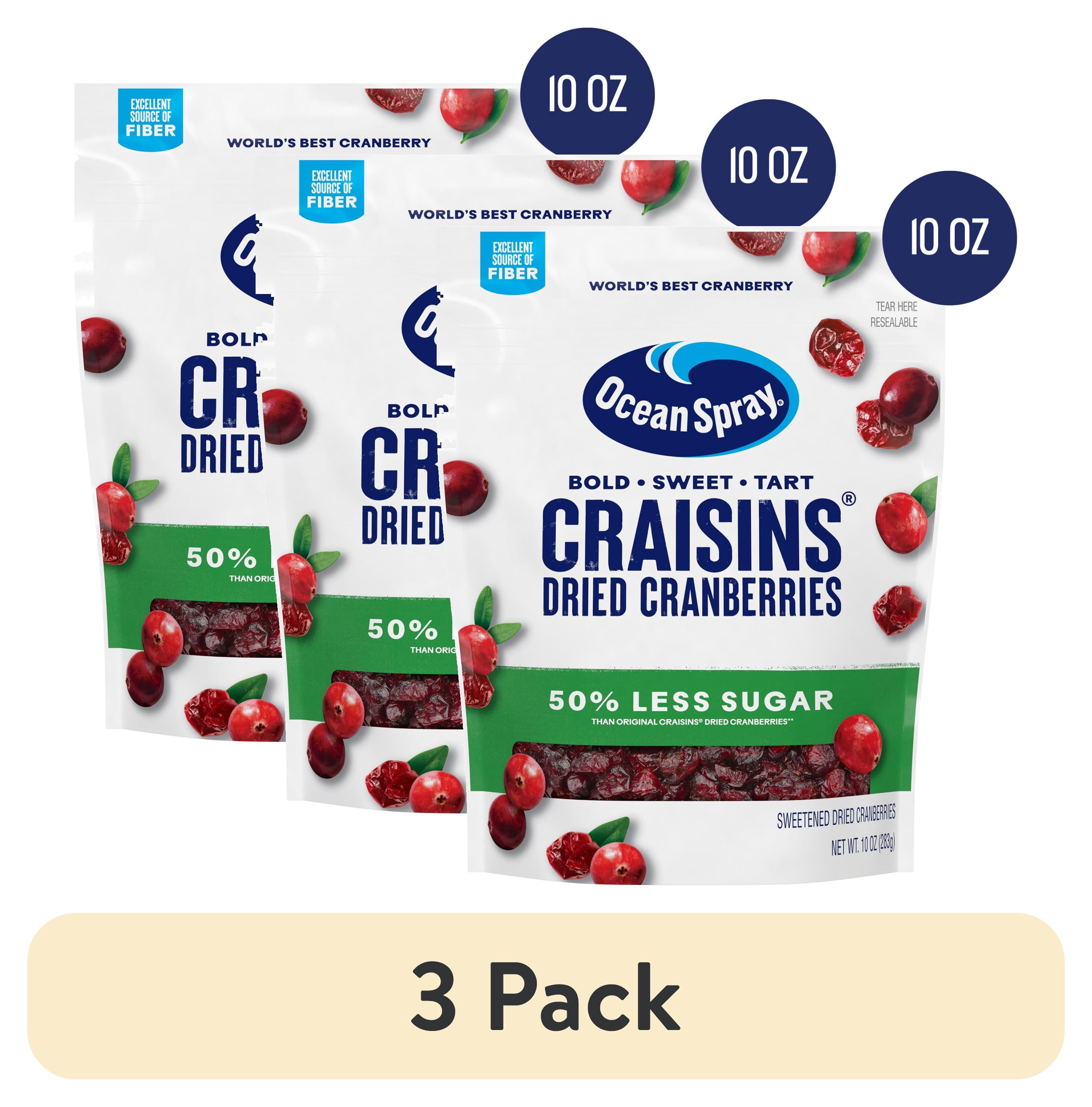(3 pack) Ocean Spray® Craisins®, 50% Less Sugar Dried Cranberries, Dried Fruit, 10 oz Pouch