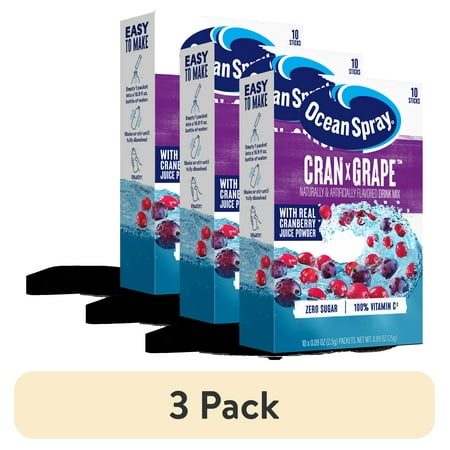 (3 pack) Ocean Spray On-The-Go Powdered Drink Mix, Cranberry Grape, Zero Sugar, 10 Count