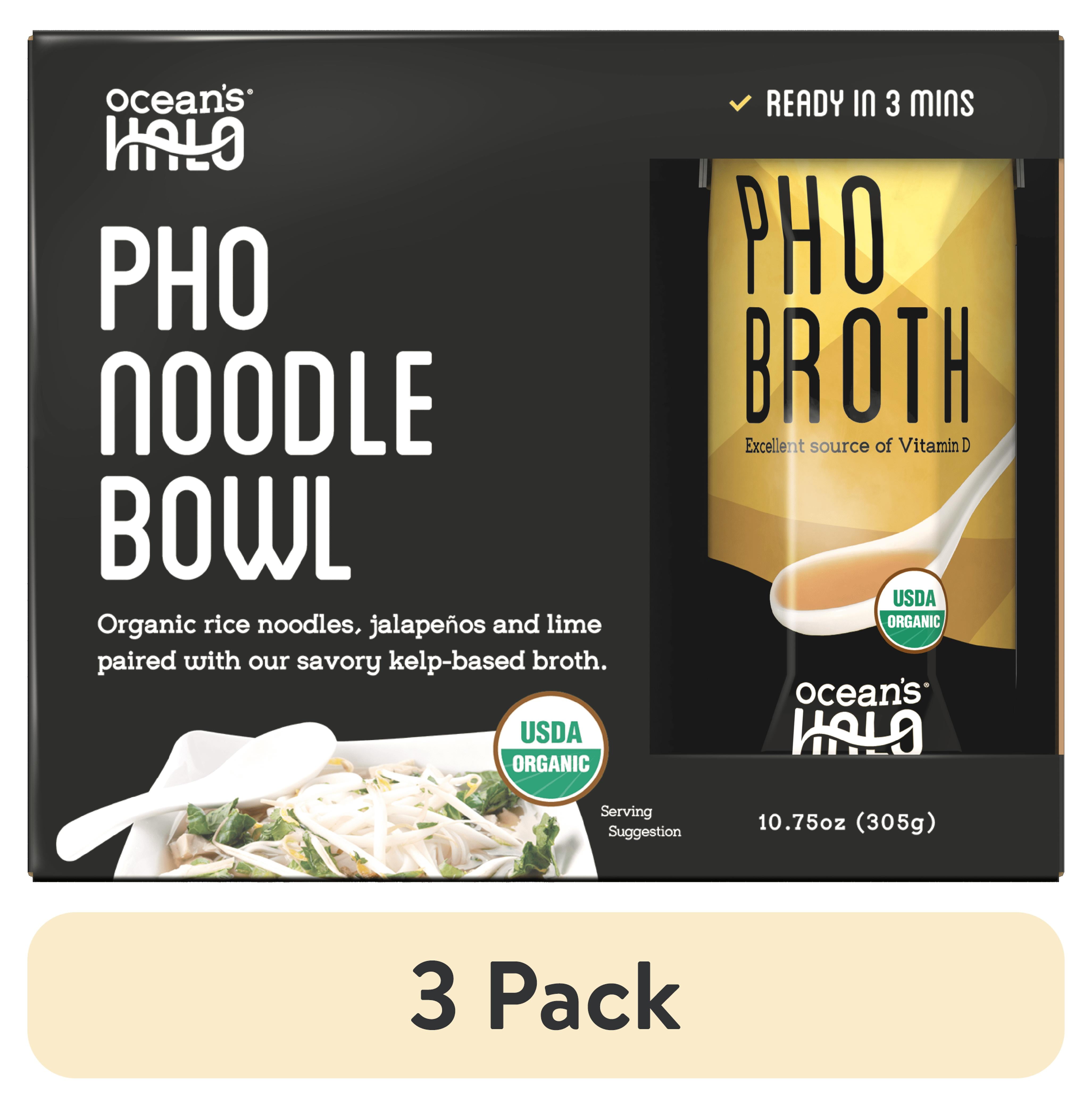 (3 pack) Ocean's Halo, Organic and Vegan Pho Noodle Bowl, Shelf-Stable Packaged Meal, 10.90 oz.