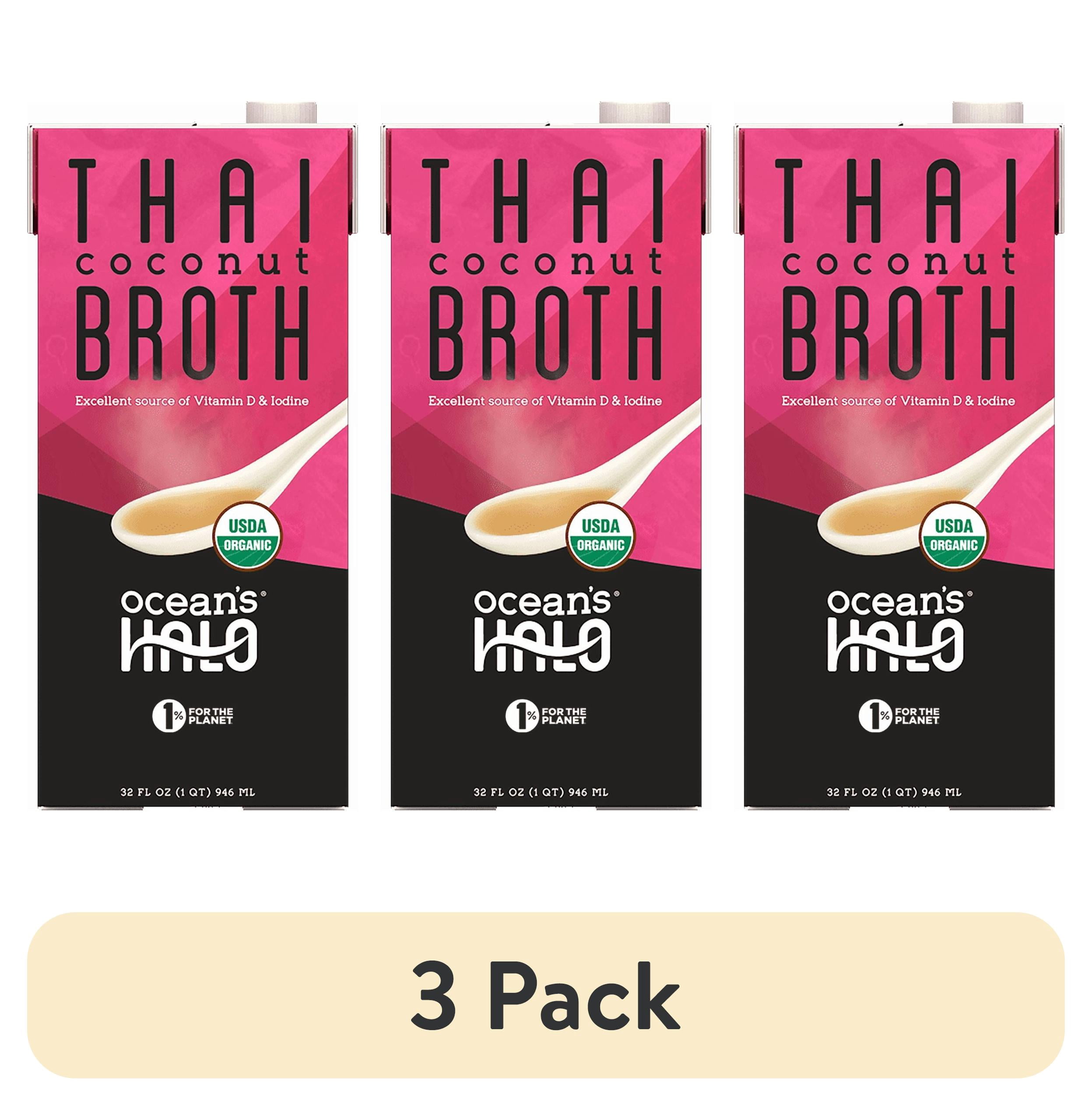 (3 pack) Ocean's Halo, Organic and Vegan Thai Coconut Broth, Shelf-Stable, Contains Coconut, 32 oz.