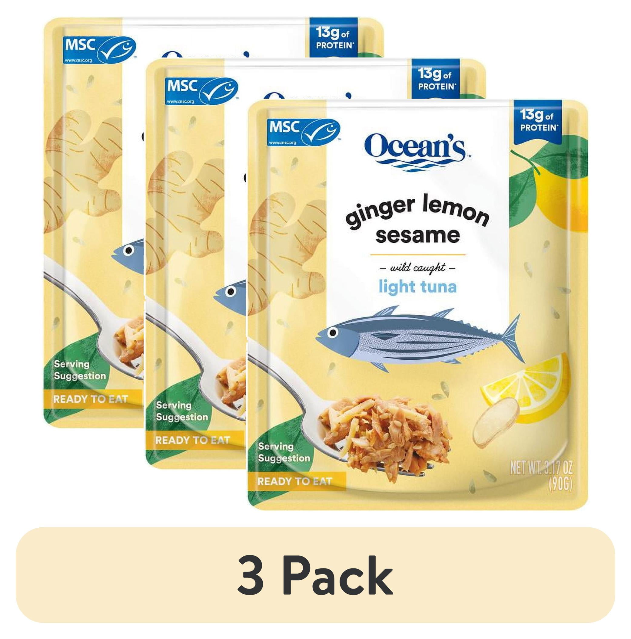 (3 pack) Ocean's Light Tuna, Ginger Lemon Sesame, 3.17 oz Pouch