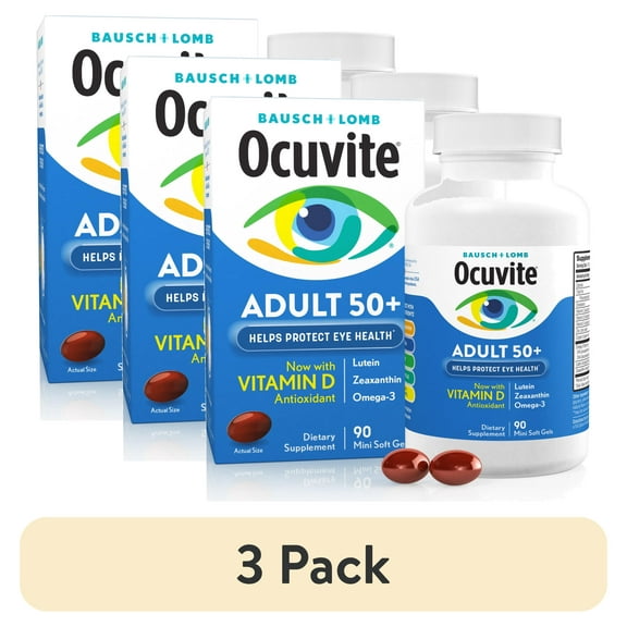 (3 pack) Ocuvite Adult 50 Plus Eye Vitamins and Minerals with Lutein and Zeaxanthin and Omega 3 Softgels, 90 Count