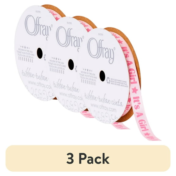 (3 pack) Offray 3/8" x 12' It's A Girl Celebration Ribbon, 1 Each