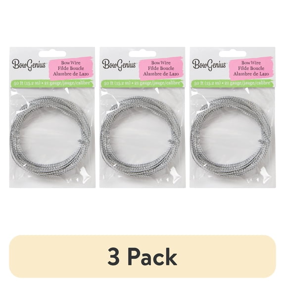(3 pack) Offray accessories, 21 gauge silver bow wire, 50 feet, perfect for bow making, 1 package