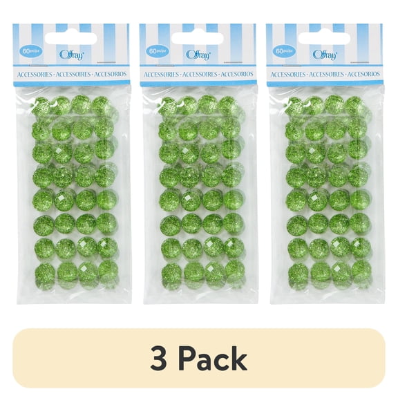 (3 pack) Offray Accessories, Green Adhesive Button Gem Embellishment, 60 pieces, 1 Package