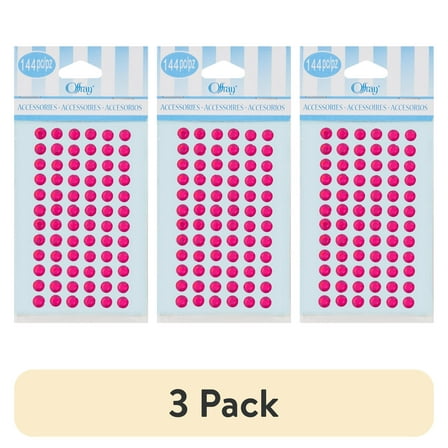 (3 pack) Offray Accessories, Hot Pink Adhesive Gem Embellishments, 144 Pieces